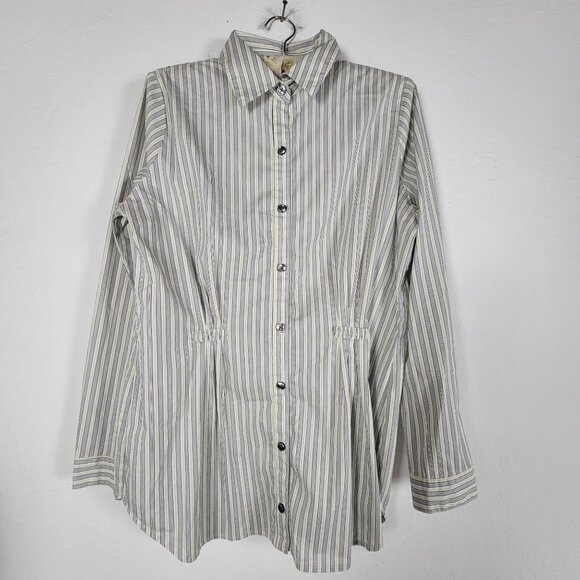 Cabi Womens Long-Sleeve Striped Button-Up Shirt Large Cotton Blend Stretch #974 - Picture 1 of 9